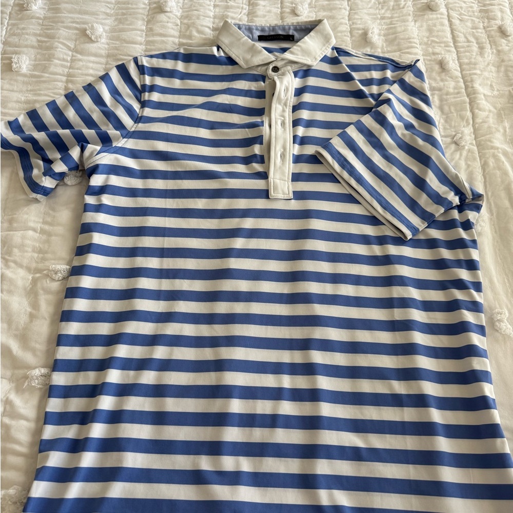 Greyson Blue and White Striped Polo Shirt